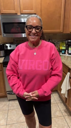Customer photo review of Pink Zodiac Puff Print Crewneck