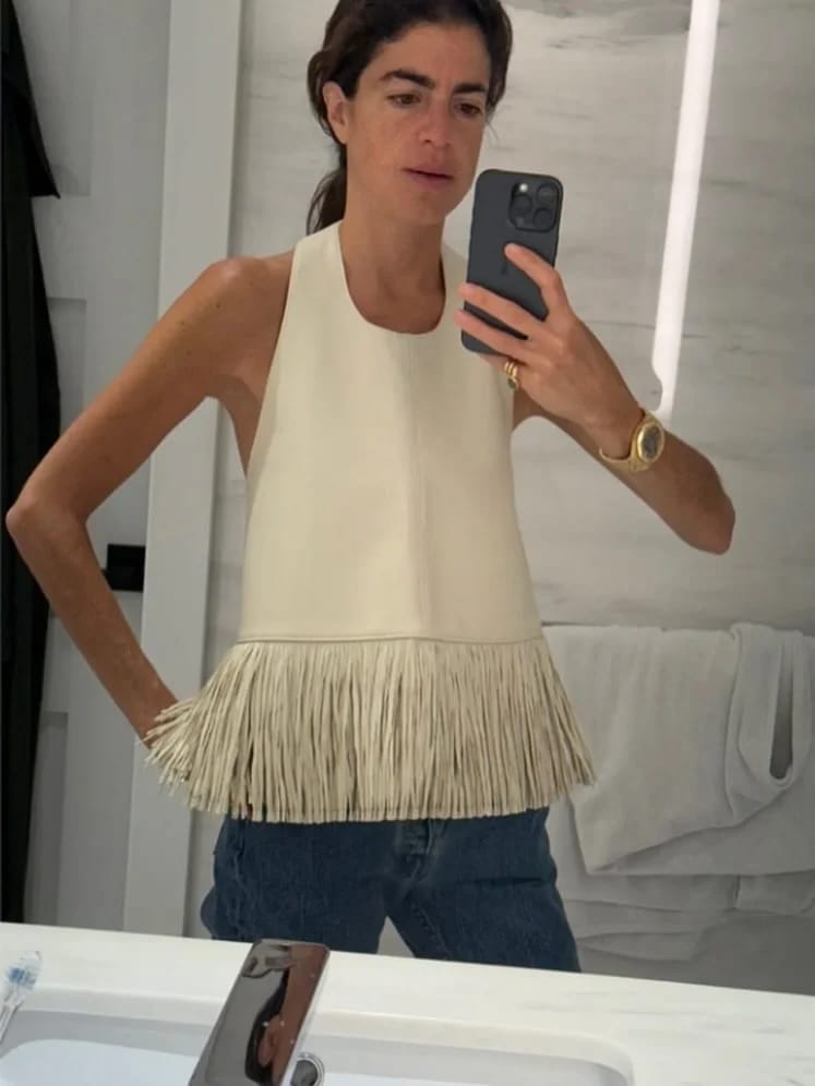 Customer photo review of Sierra Faux Leather Fringe Halter Top