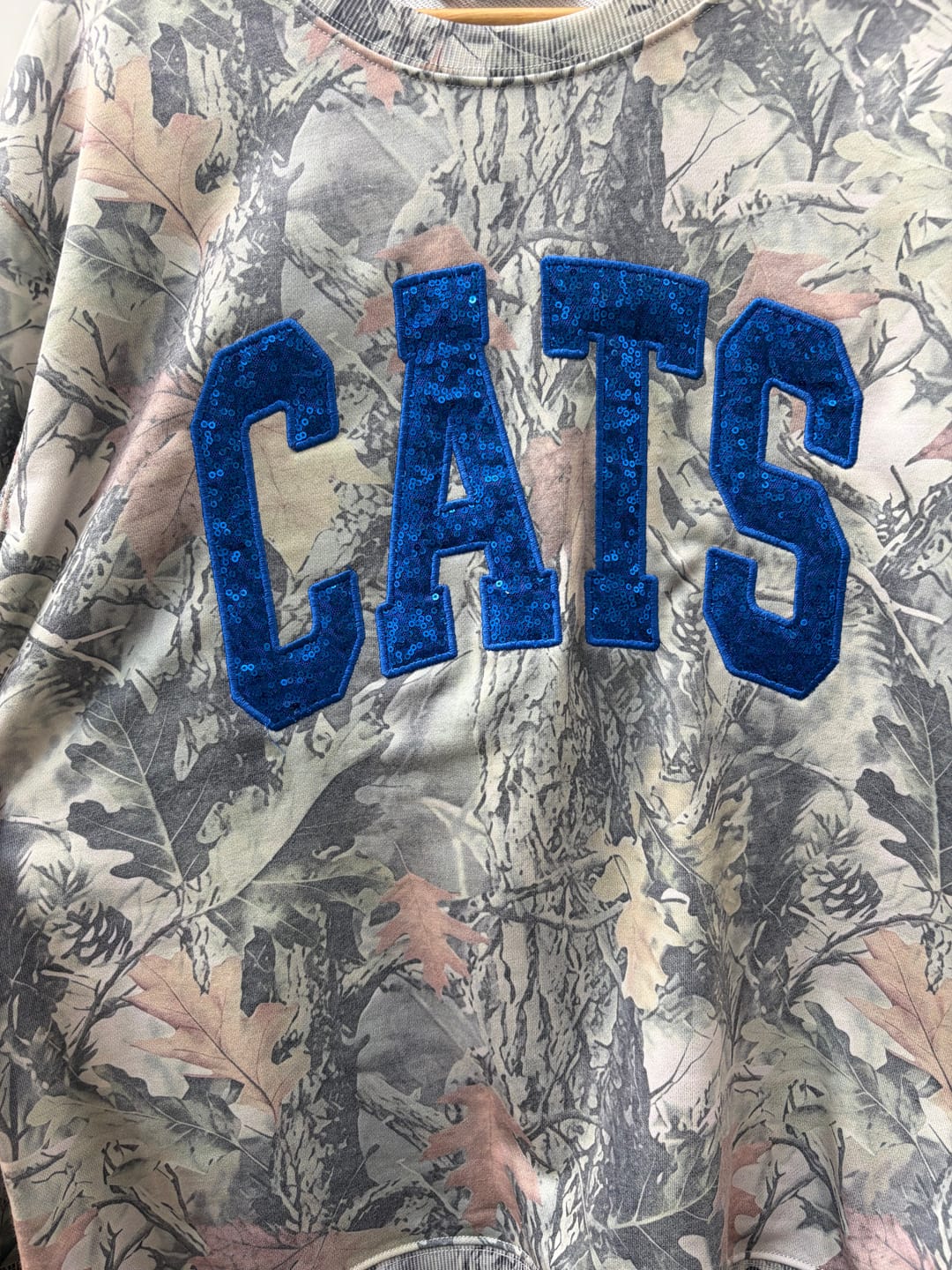 Customer photo review of Custom Sequin Name or Team Sweatshirt – Personalized Glitter Letters, Vintage Wash Style | Gifts for Sports Mom