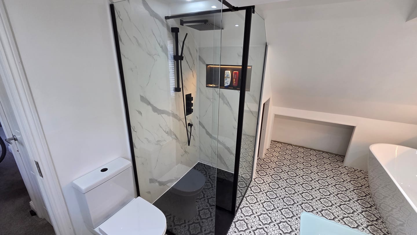 Customer photo review of 10mm Carrara Marble Matt Shower Panel 1M x 2.4M