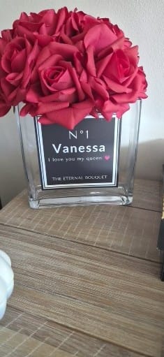 Customer photo review of Personalised Glass Vase - Grand Silk Everlasting Roses (15 roses)