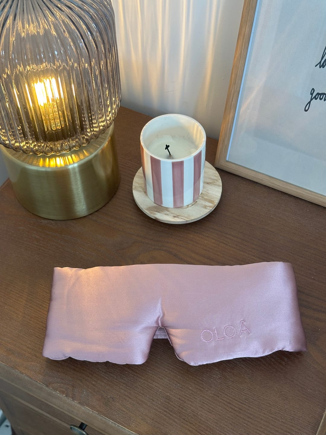 Customer photo review of Blush Pink Silk Sleep Mask
