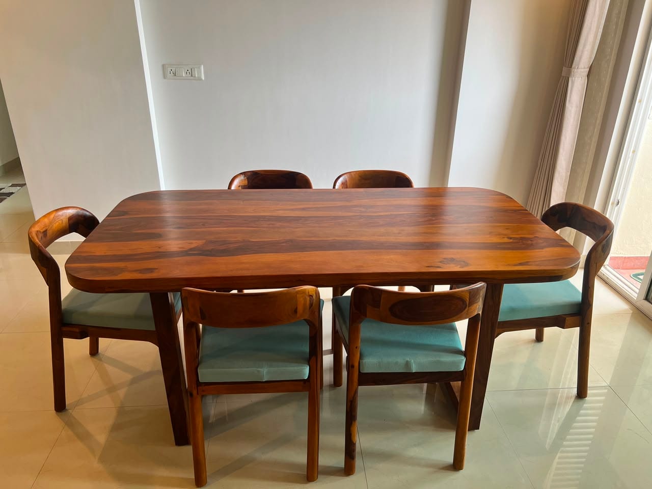 Customer photo review of Simran 7 - Piece Solid Wood Sled Dining Set