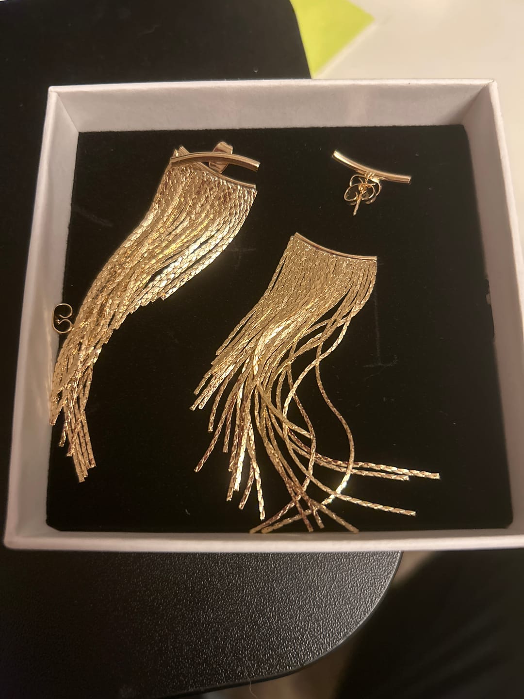 Customer photo review of Fringe Wing Earrings