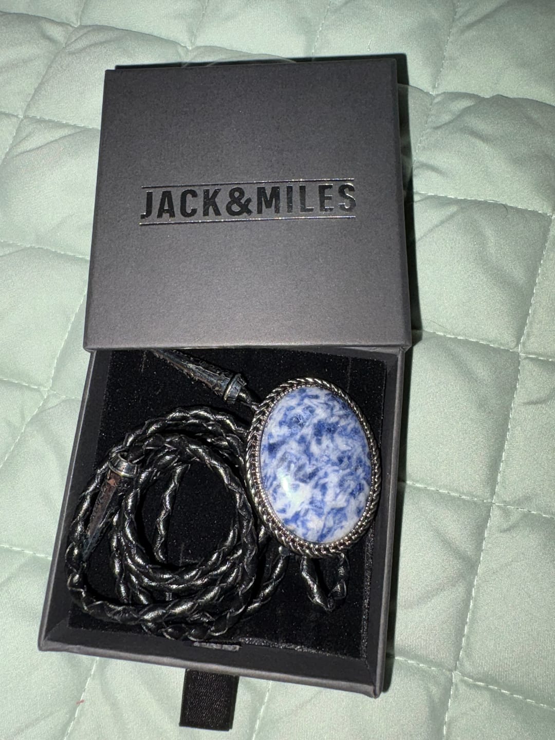 Customer photo review of The Summit -Blue and White Bolo Tie
