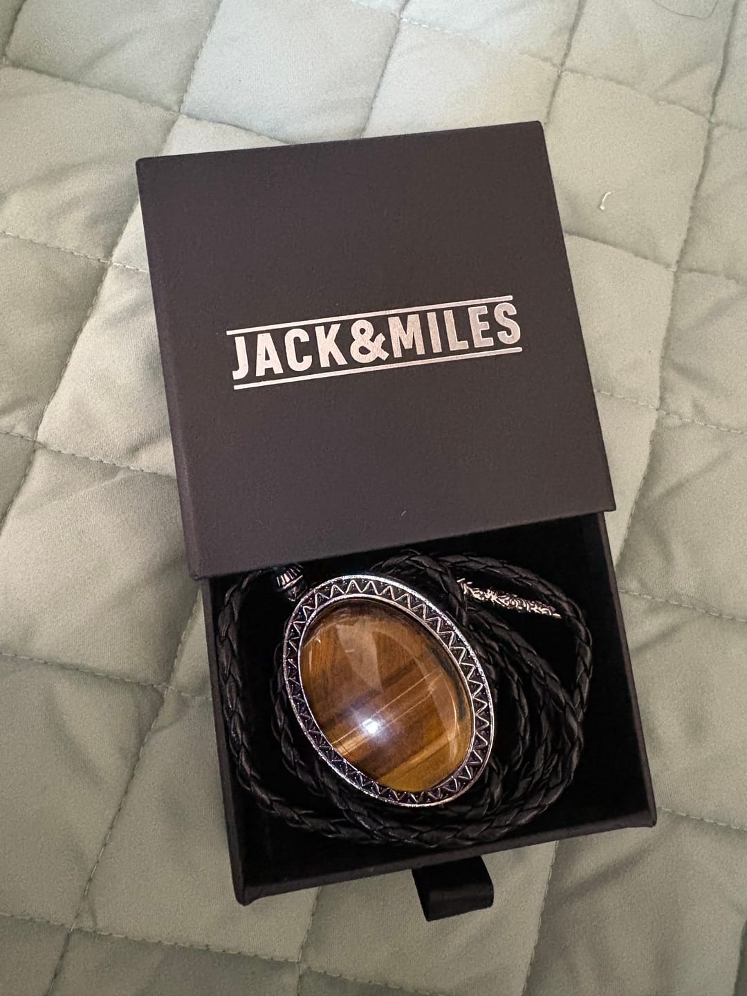 Customer photo review of The Tiger Eye Stone - Bolo Tie and Gift Box