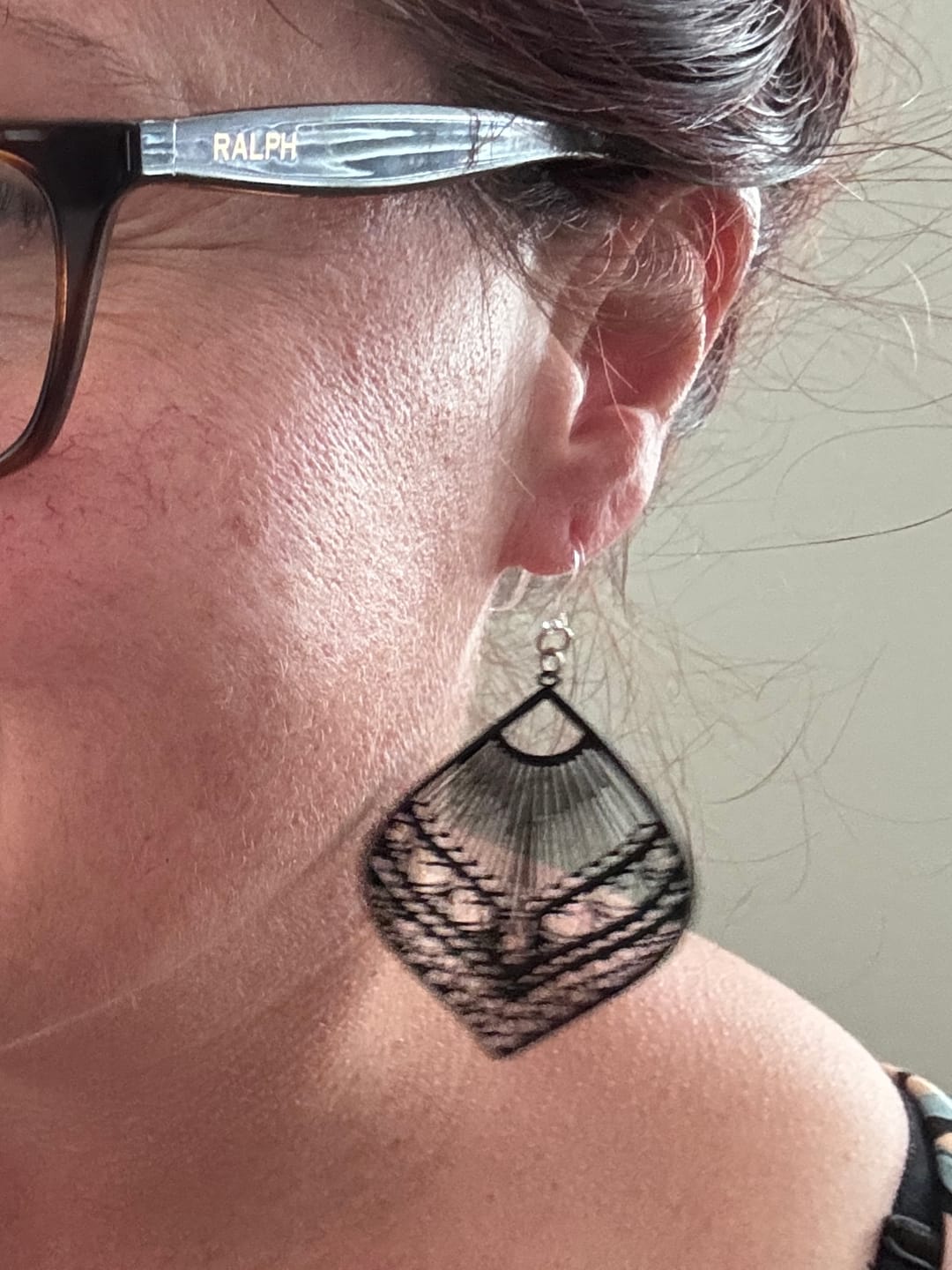 Customer photo review of Large Peacock Dangles Hypoallergenic Earrings for Sensitive Ears with Plastic Posts