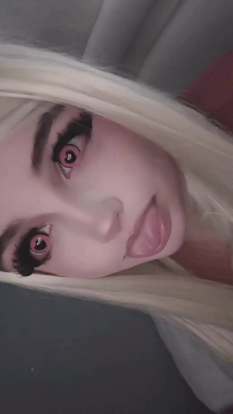 Customer photo review of Halloween Starry Sky Anime Yandere Pink Colored Contact Lenses
