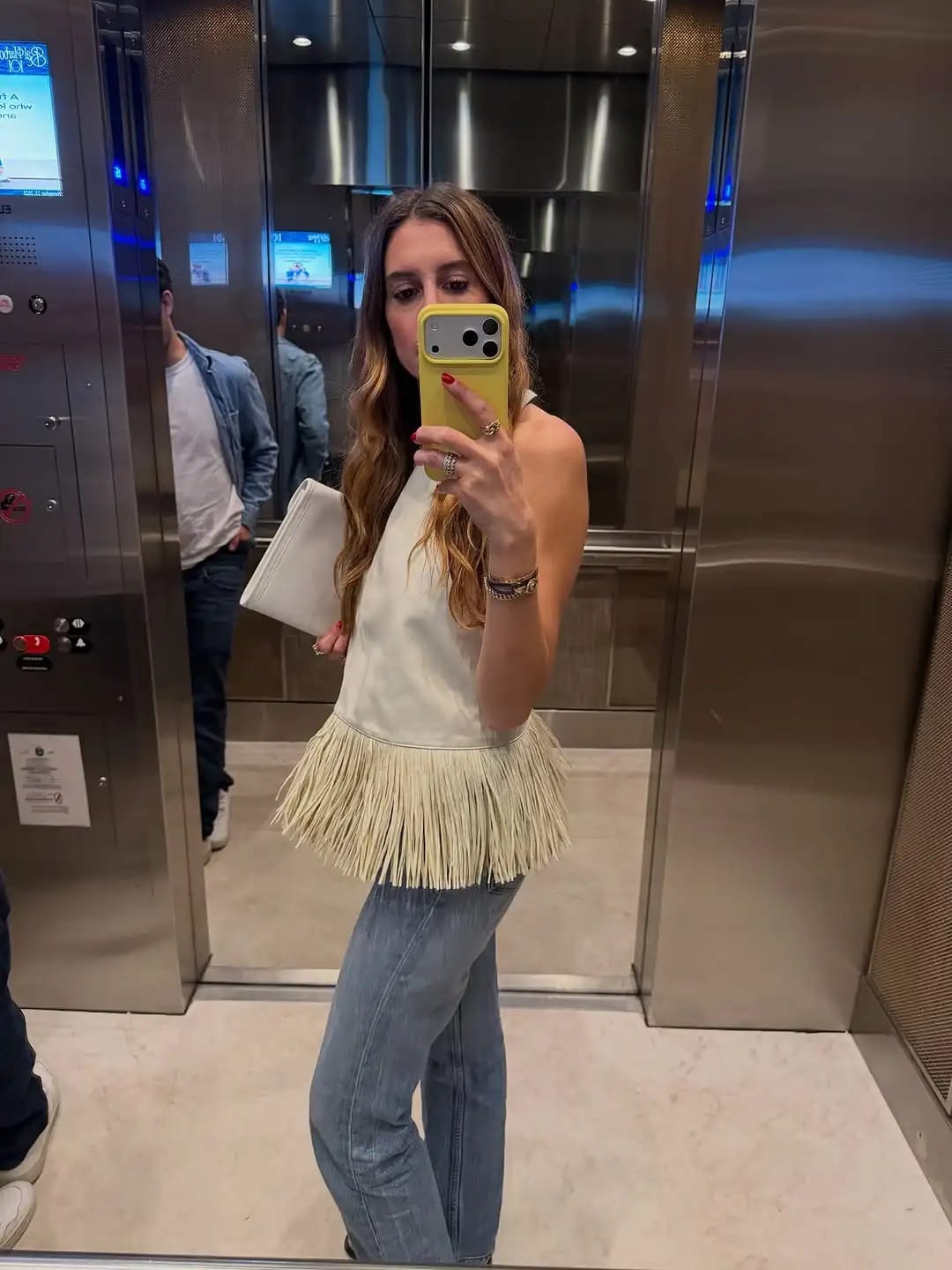 Customer photo review of Sierra Faux Leather Fringe Halter Top