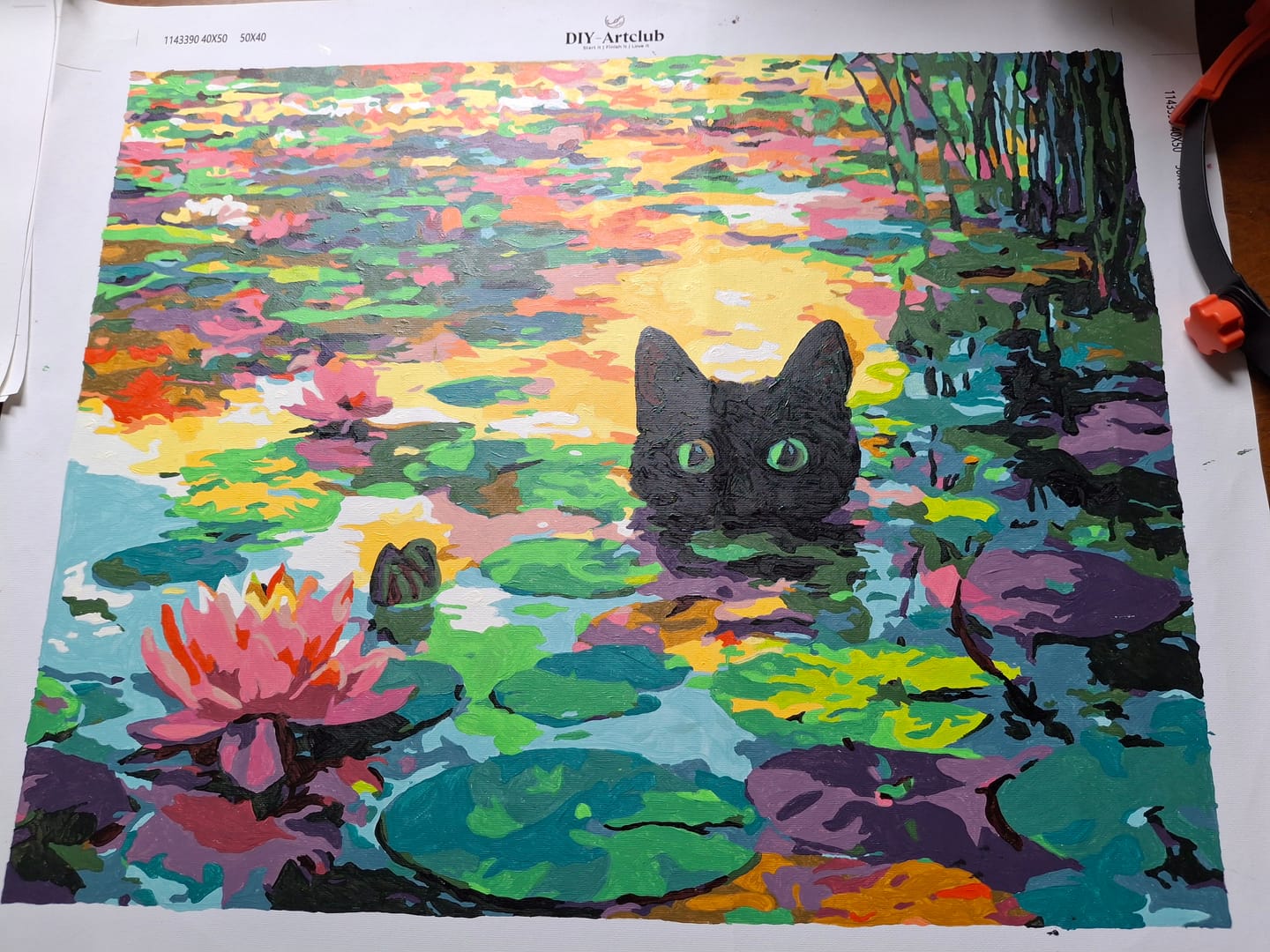 Customer photo review of A Water lilies cat | Paint by Number