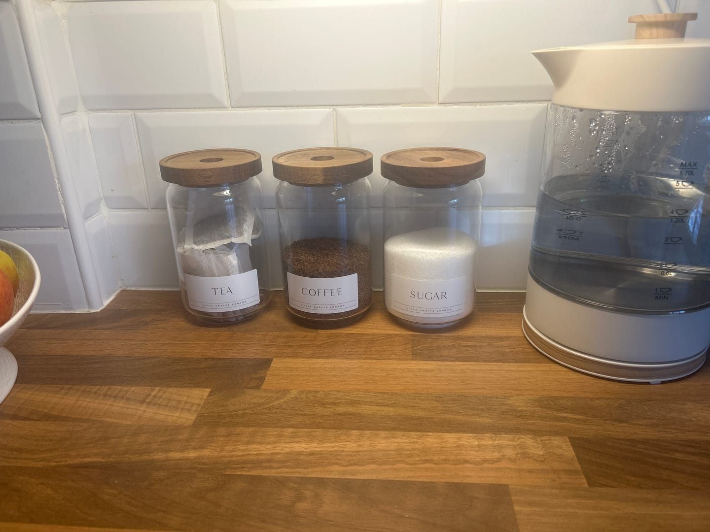 Customer photo review of Set of 3 Acacia Glass Jars Tea, Coffee and Sugar 750 ML [LABEL SLIM]