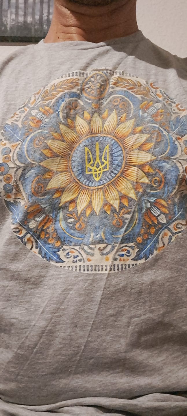 Customer photo review of Tryzub on the Sunflower T-Shirt