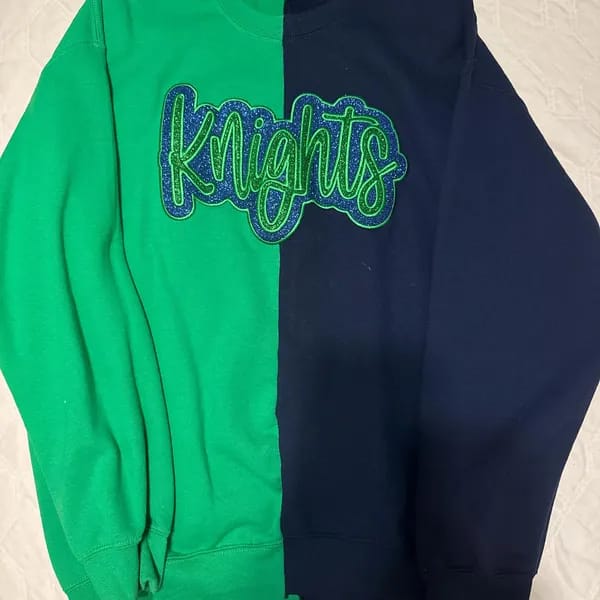 Customer photo review of Custom Glitter Team Mascot Two Tone Embroidered Sweatshirt For Game Day | Gifts for Sports Mom