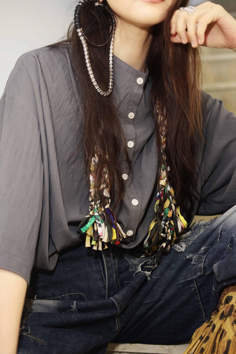 Customer photo review of Yamamoto Stand-Collar Pleated Shirt