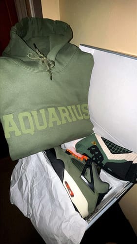 Customer photo review of Olive Green Zodiac Puff Print Hoodie