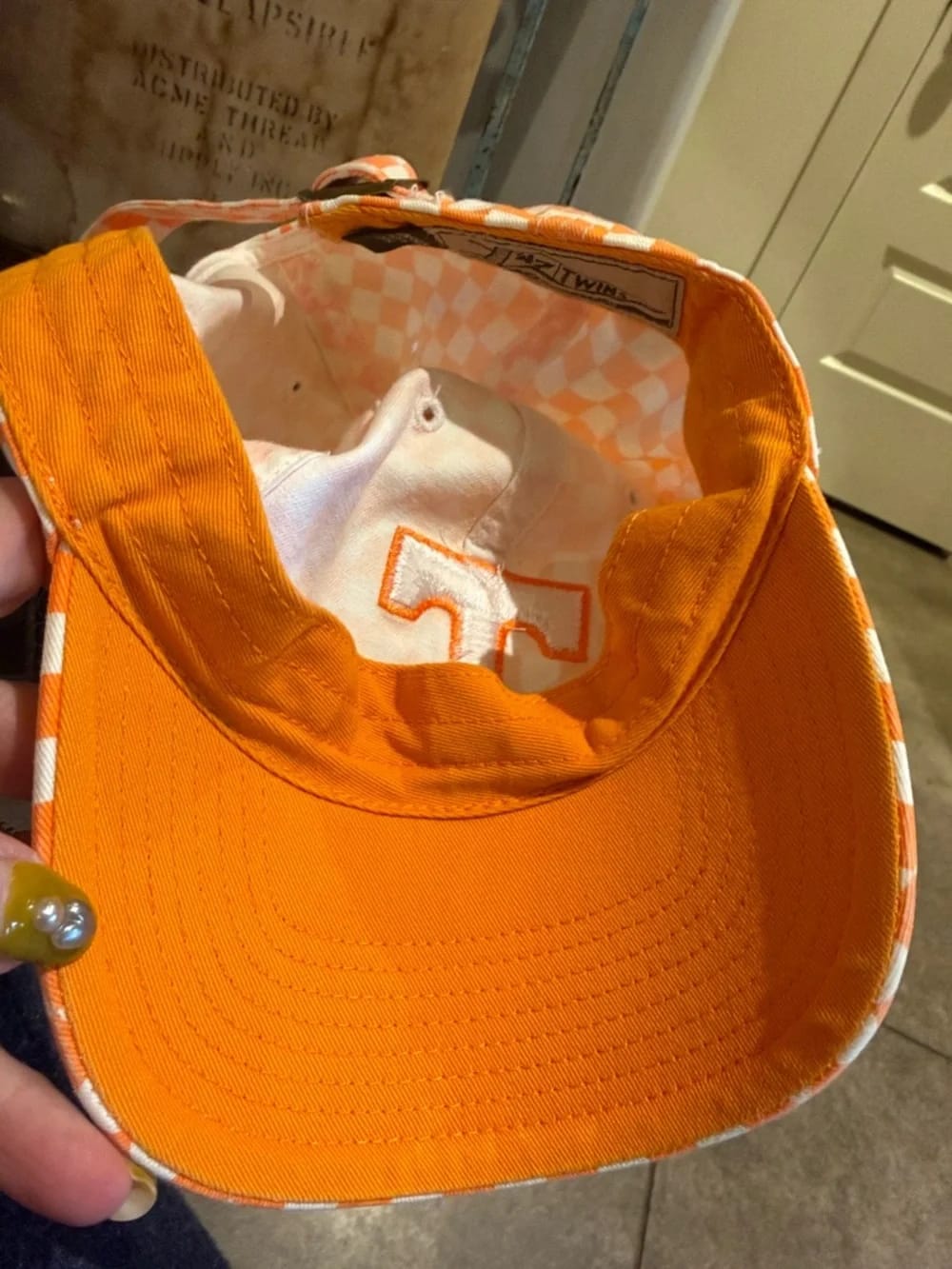 Customer photo review of Personalized State Initial Checkerboard Baseball Cap – Custom Letter Game Day Hat | Game Day Wear