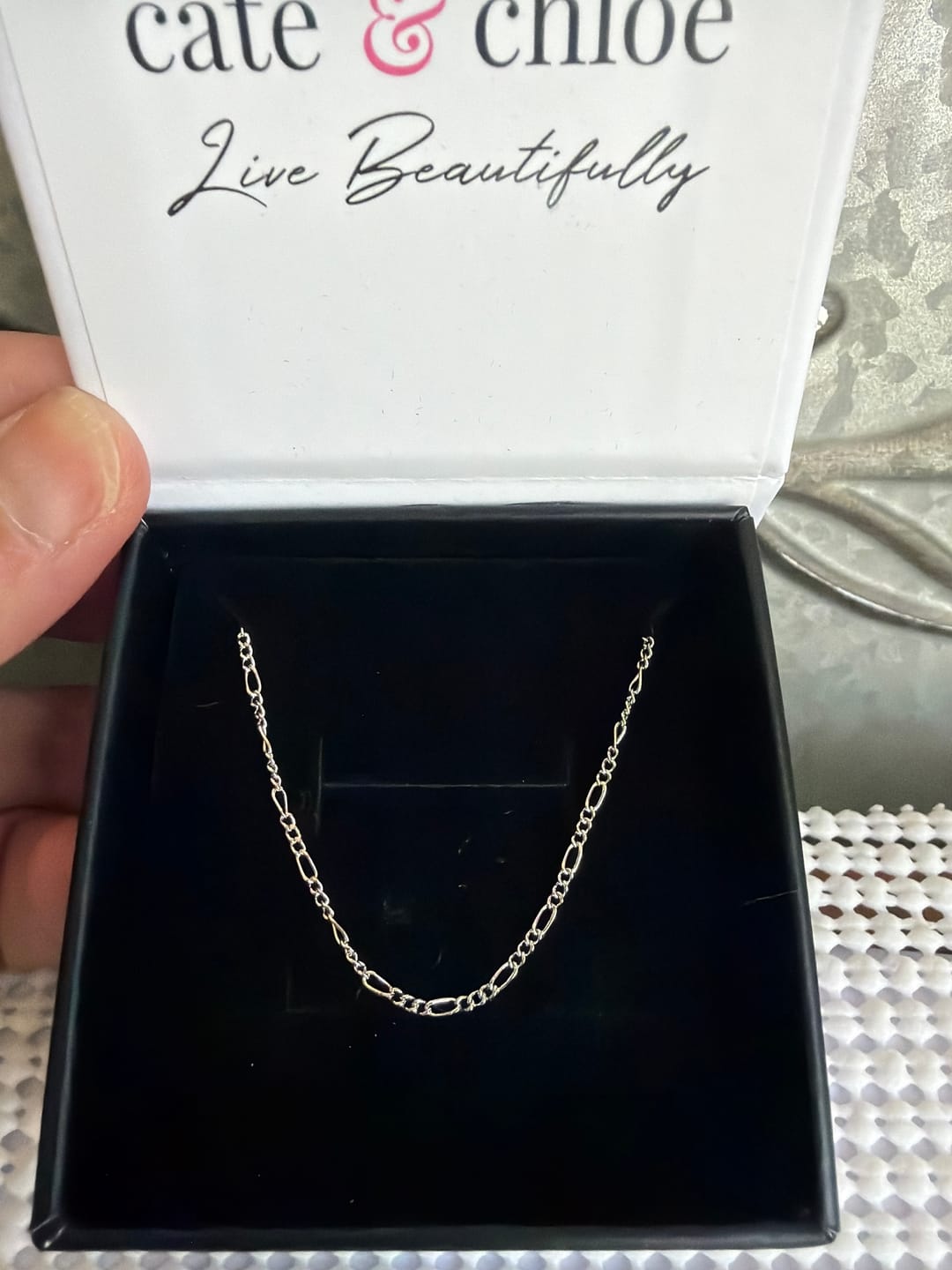 Customer photo review of Victoria 18k White Gold Plated Stacking Necklace Chain