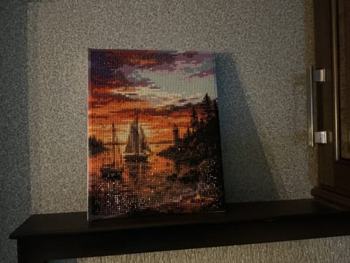 Customer photo review of Cozy Cabin Snowy Aurora Night (Diamond Painting)