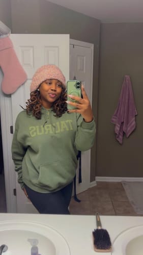 Customer photo review of Olive Green Zodiac Puff Print Hoodie