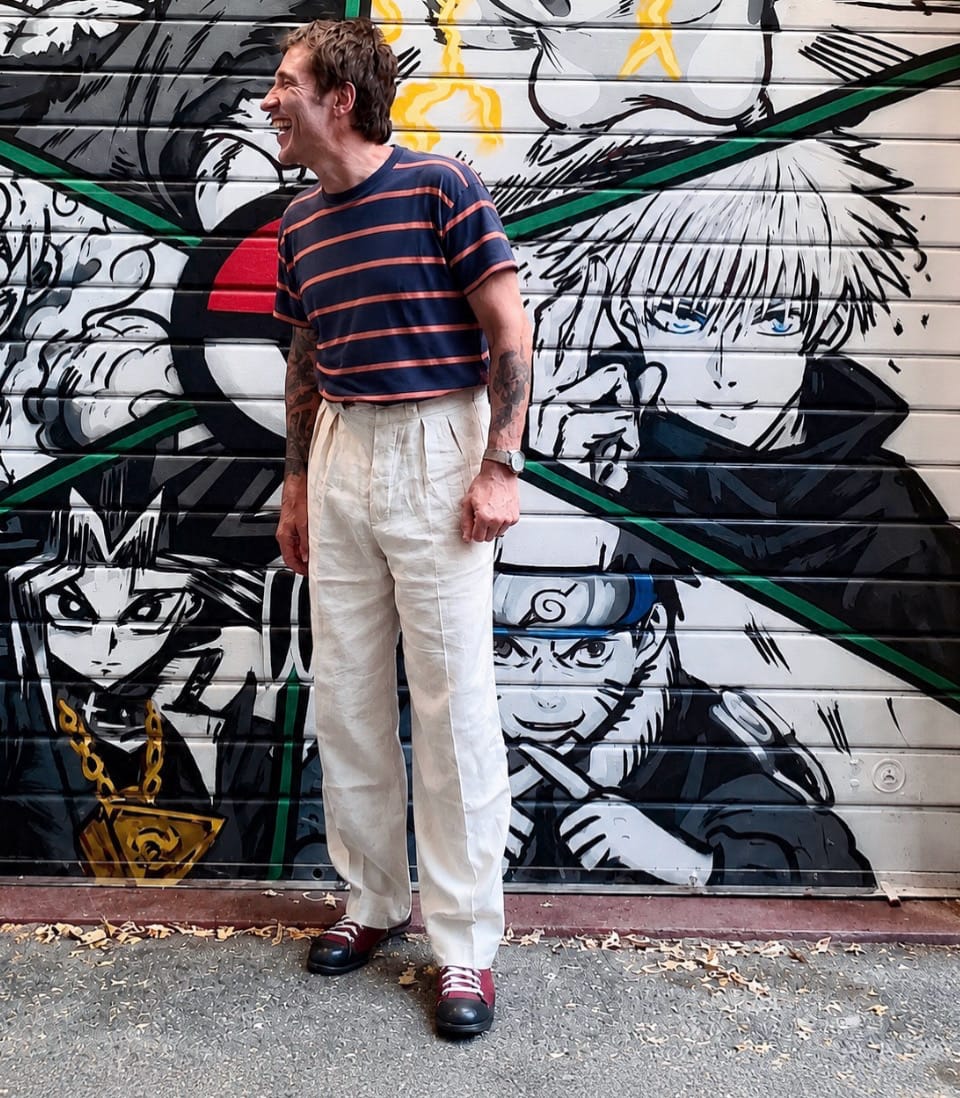 Customer photo review of Lot 845 Linen Double Pleated Trousers - Natural