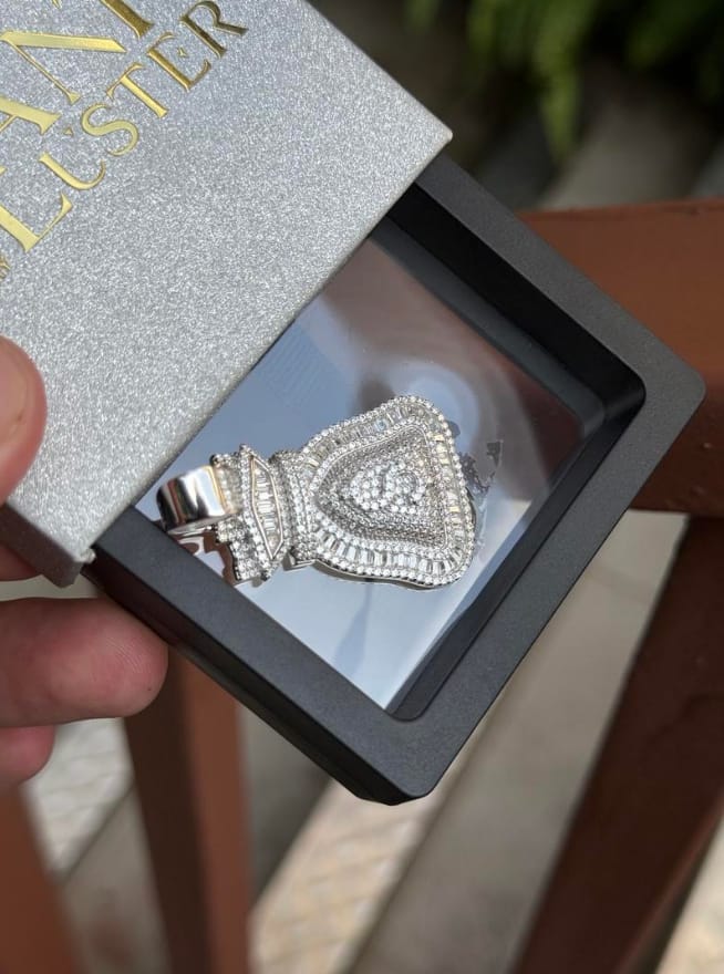 Customer photo review of VVS Moissanite Iced Money Bag Pendant 925 Silver