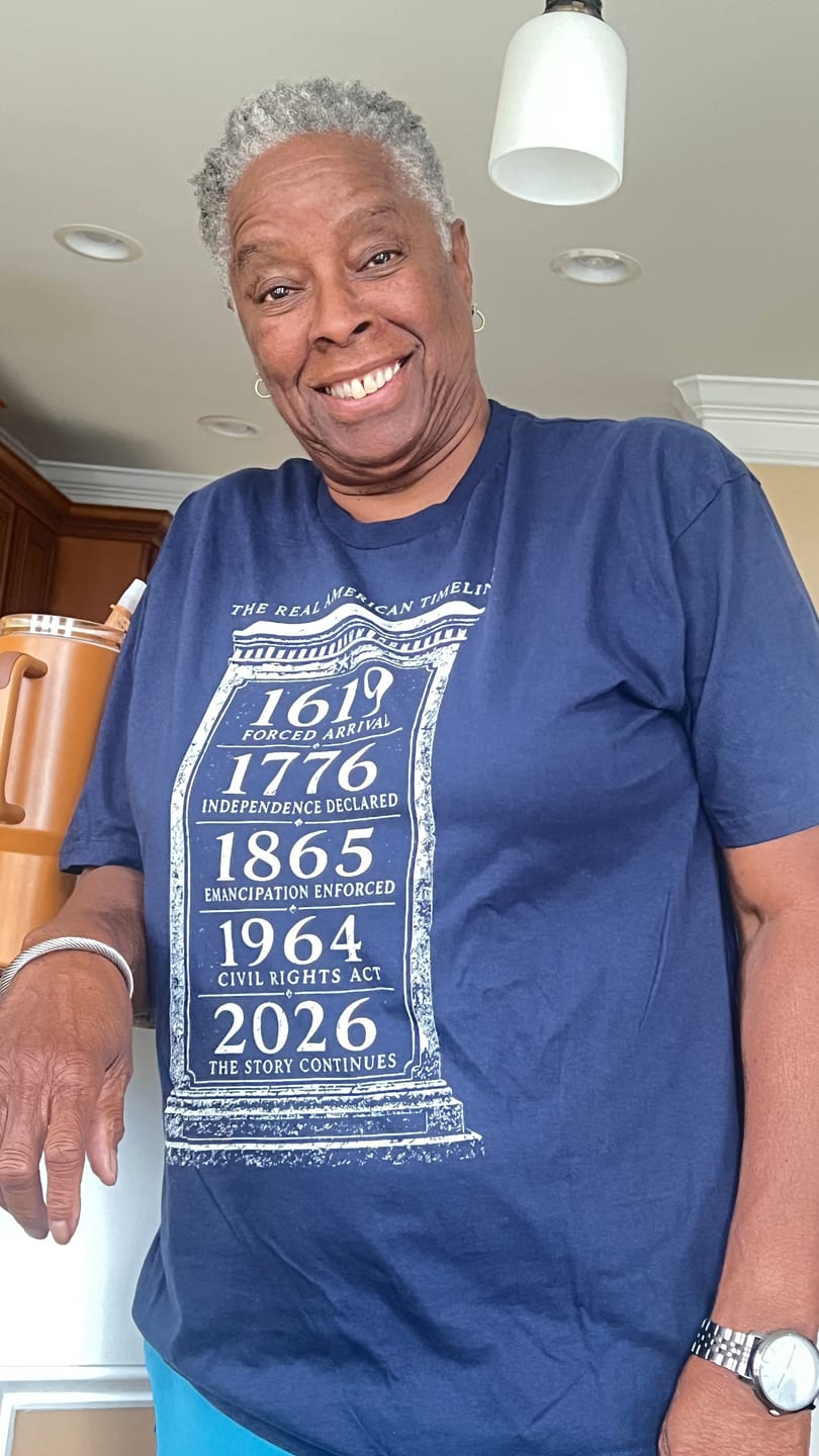 Customer photo review of The Real American Timeline BW Tee