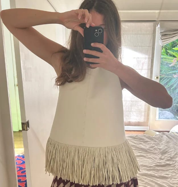 Customer photo review of Sierra Faux Leather Fringe Halter Top