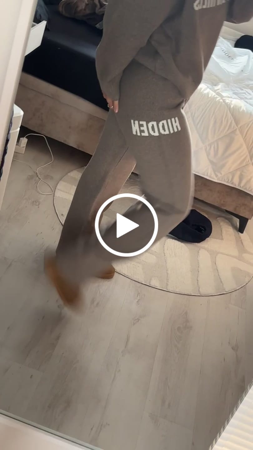 Recenzja wideo klienta dotycząca spodni dresowych z dzianiny w kolorze taupe, wersja V2