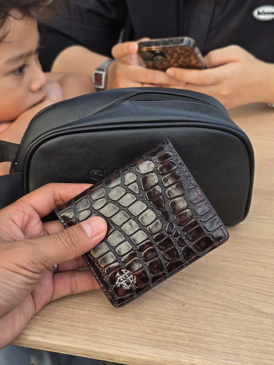 Customer photo review of Scalato Folding Wallet -  Coffee Croco Leather