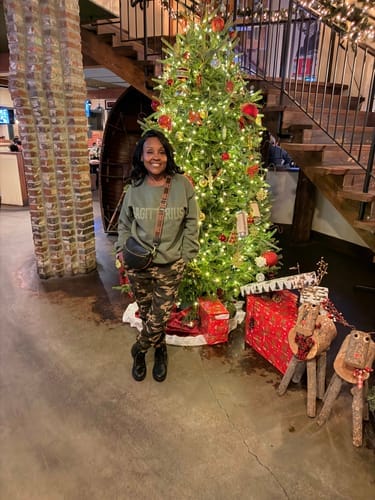 Customer photo review of Olive Green Zodiac Puff Print Crewneck