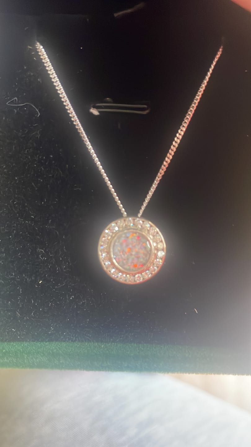 Customer photo review of Eternal Sparkle Cubic Zirconia Halo Round Floating Pendant