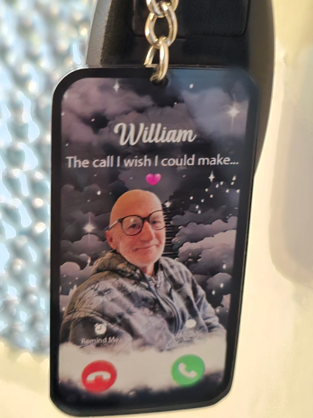 Customer photo review of The Call I Wish I Could Take Memorial Sympathy Gift Remembrance Keepsake Photo Personalized Acrylic Keychain
