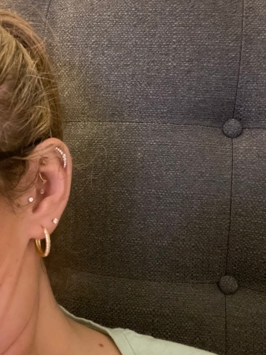 Customer photo review of Round Sappphire Huggie Hoops