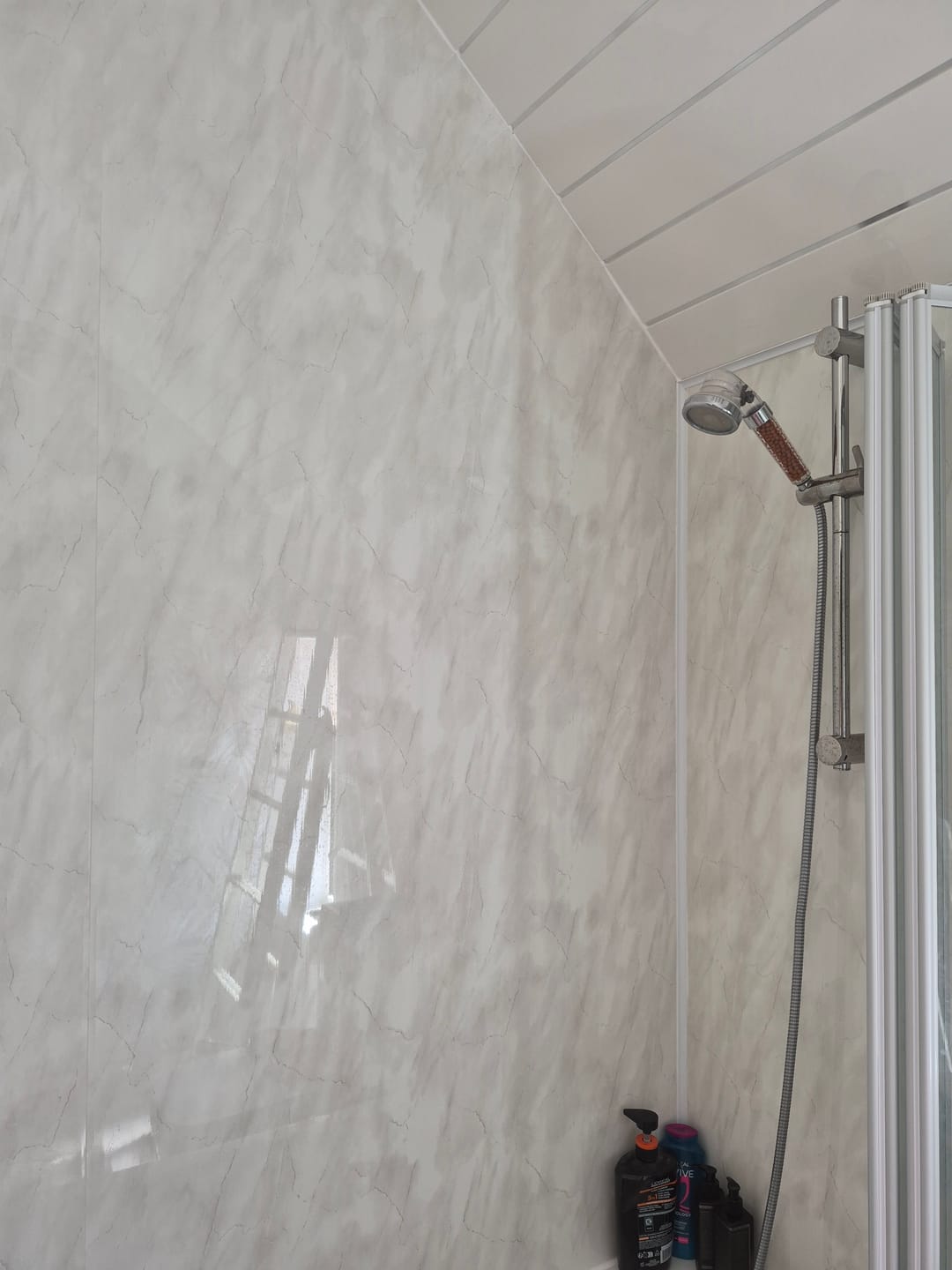 Customer photo review of 10mm Lightning Marble Gloss Shower Panel 1M x 2.4M