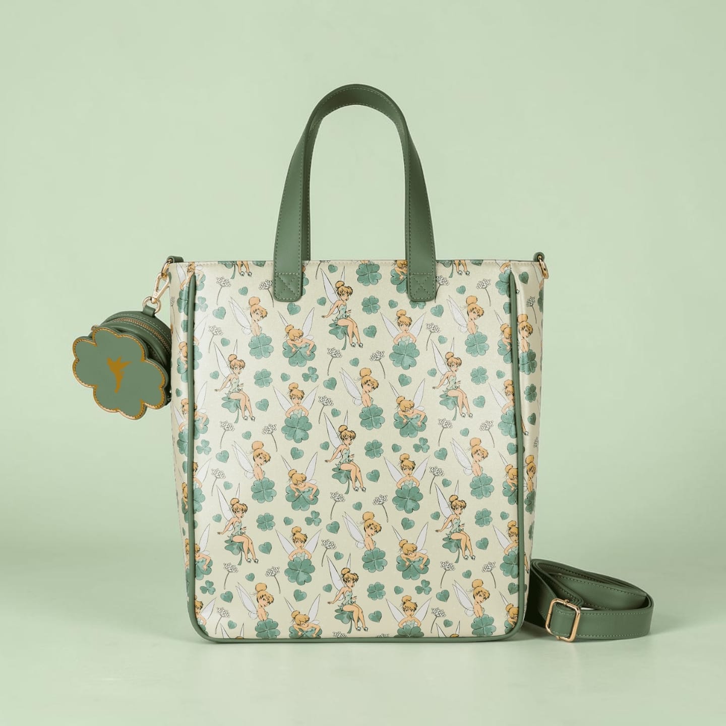 Customer photo review of Loungefly Disney Tinker Bell 4-Leaf Clover Tote Bag With Coin Bag