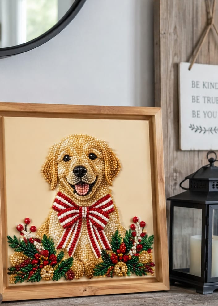 Customer photo review of Personalized Pet 3D Pearl Art DIY Kit – Custom Photo Candy Cane Bow Portrait for Christmas Home Decor & Pet Lover Gifts