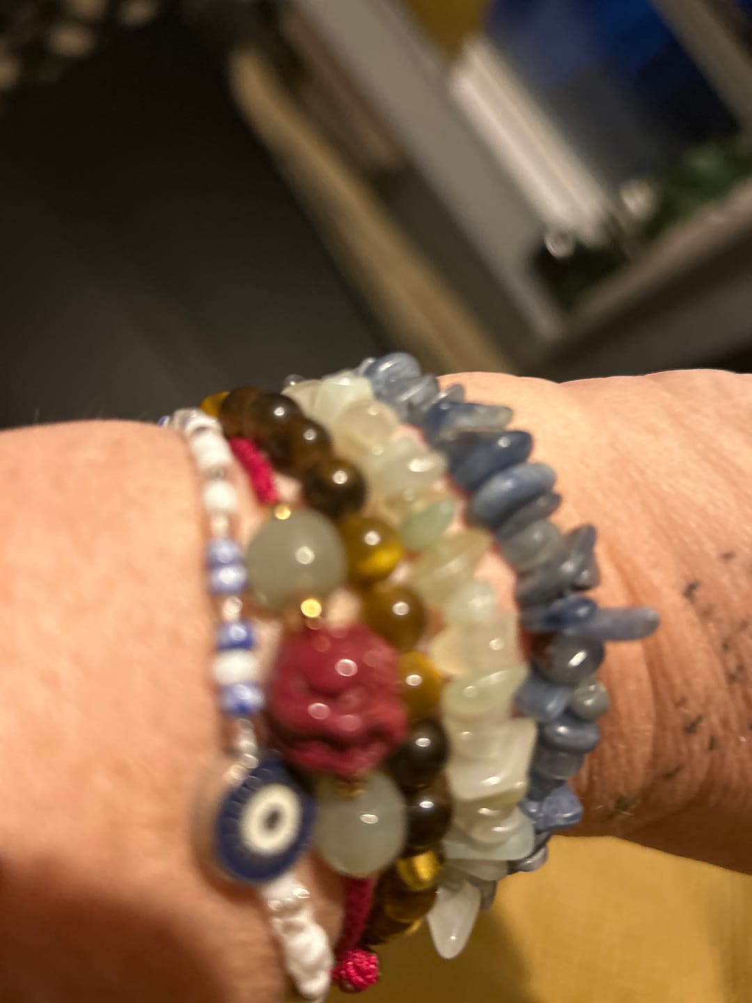 Customer photo review of Buddha Stones Natural Cinnabar Chinese Zodiac Hetian Jade Fu Character Luck Rope Bracelet