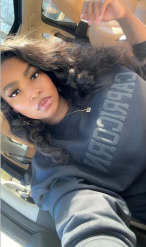 Customer photo review of Black Zodiac Puff Print Crewneck