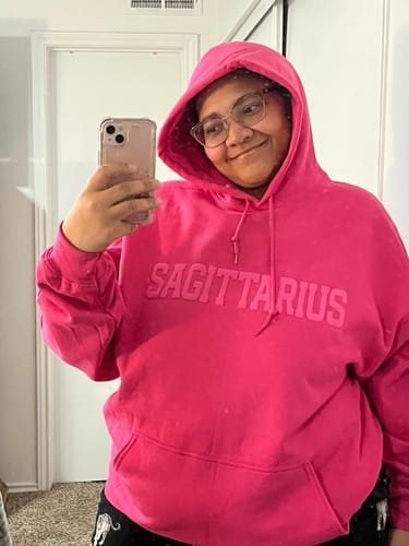 Customer photo review of Pink Zodiac Puff Print Hoodie