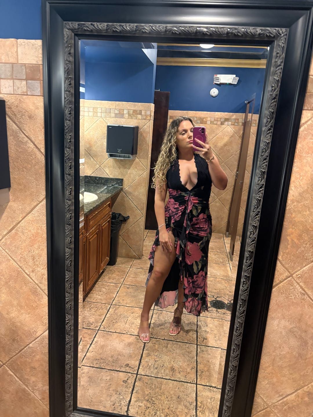 Customer photo review of Noiréva Lace Halter Floral Maxi Dress - Black Multi