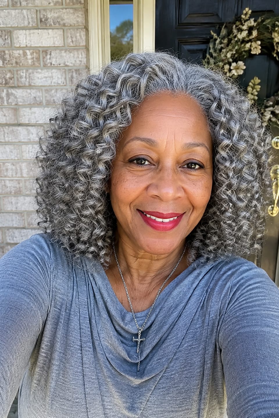 Customer photo review of Luvwin 5x5 Lace Salt and Pepper Loose Water Wave Human Hair Gray Wig For Seniors