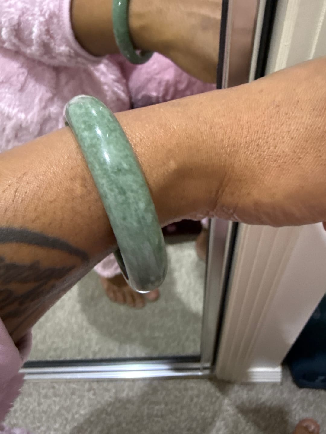 Customer photo review of Certified Natural Grade A Jade Bangle Bracelet – Authentic Green Jadeite Jewelry for Elegance, Balance & Prosperity | Handcrafted Gift for Women