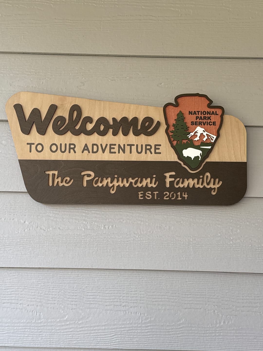 Customer photo review of 3D National Park Service Family Name Welcome Sign (Bison Design)