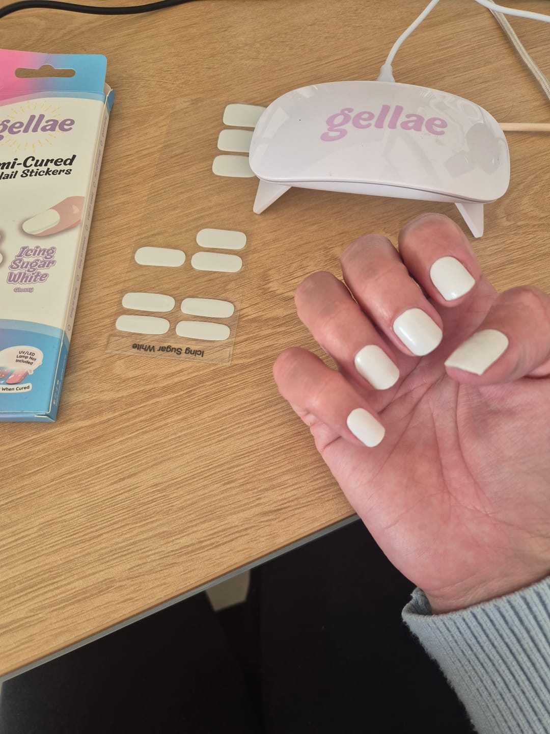 Customer photo review of Icing Sugar White DIY Semicured Gel Nail Sticker Kit