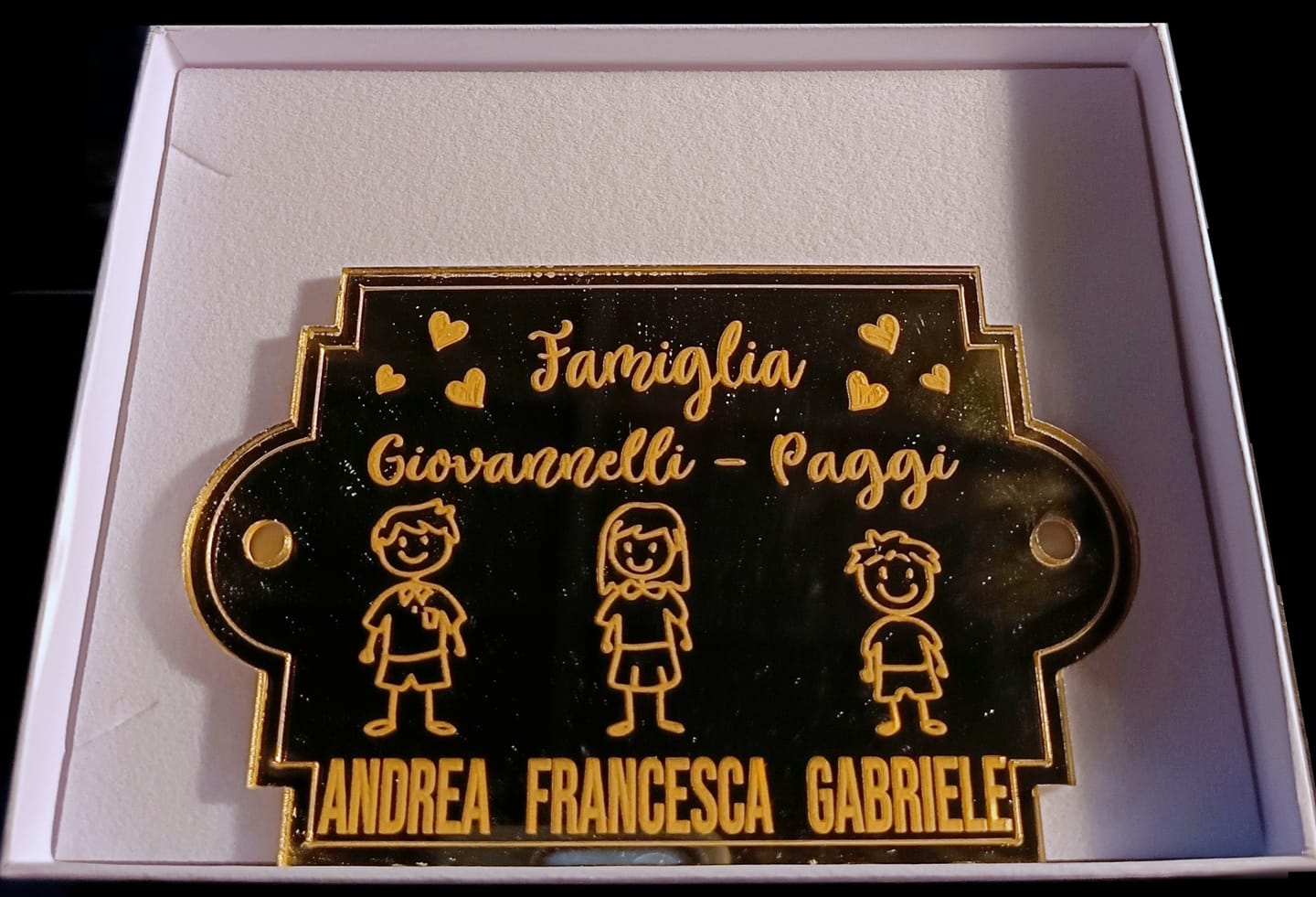 Customer photo review of Fuoriporta Personalizzato con Nomi della Famiglia in Plexiglass