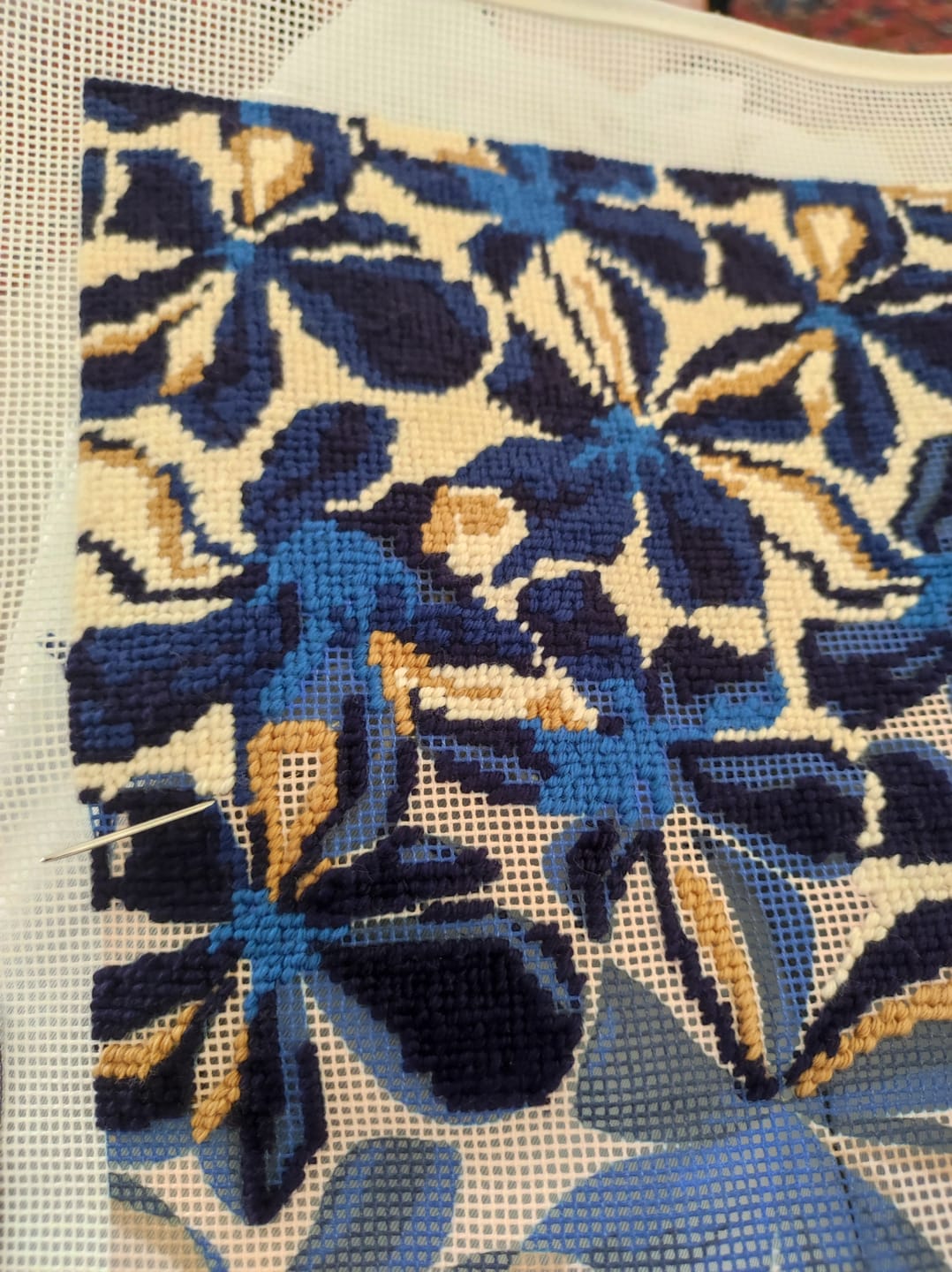 Customer photo review of Blue Flowers Needlepoint Kit