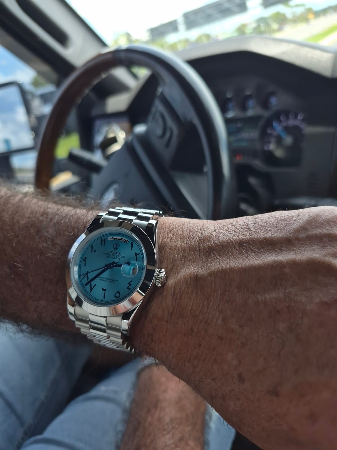 Customer photo review of RLX Day Date Blue Arabic Dial Platinum