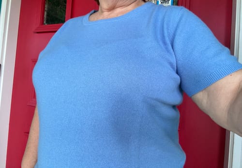 Customer photo review of Brand New Cornflower Blue Cashmere Crew Neck T-Shirt Large UK 16-18