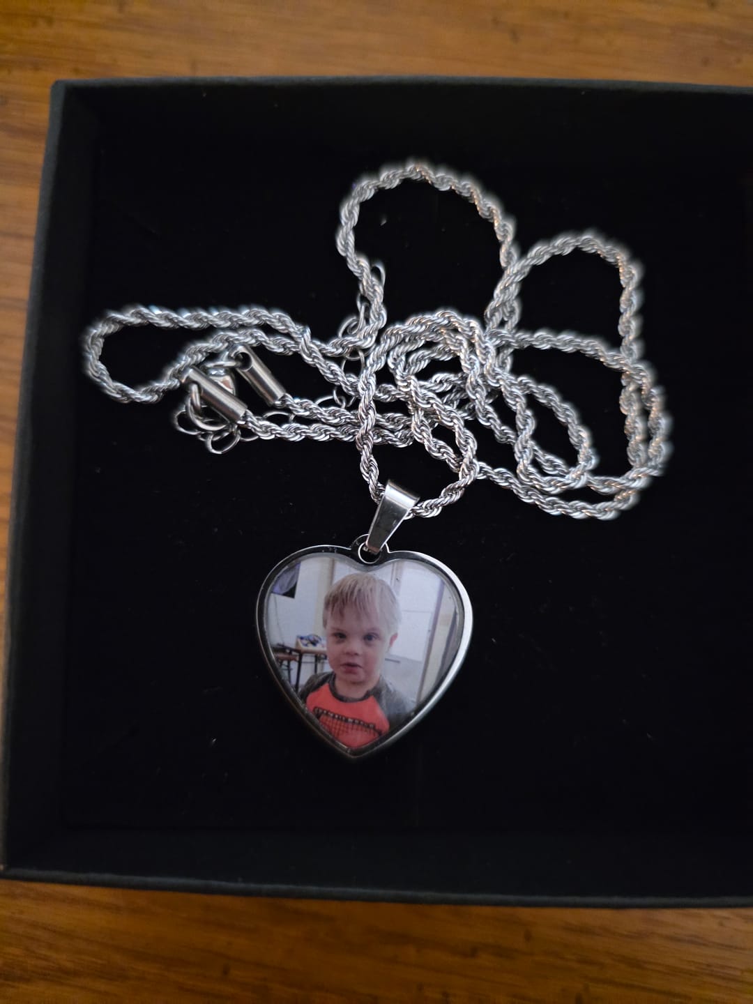Customer photo review of Engravable Heart Necklace With Picture