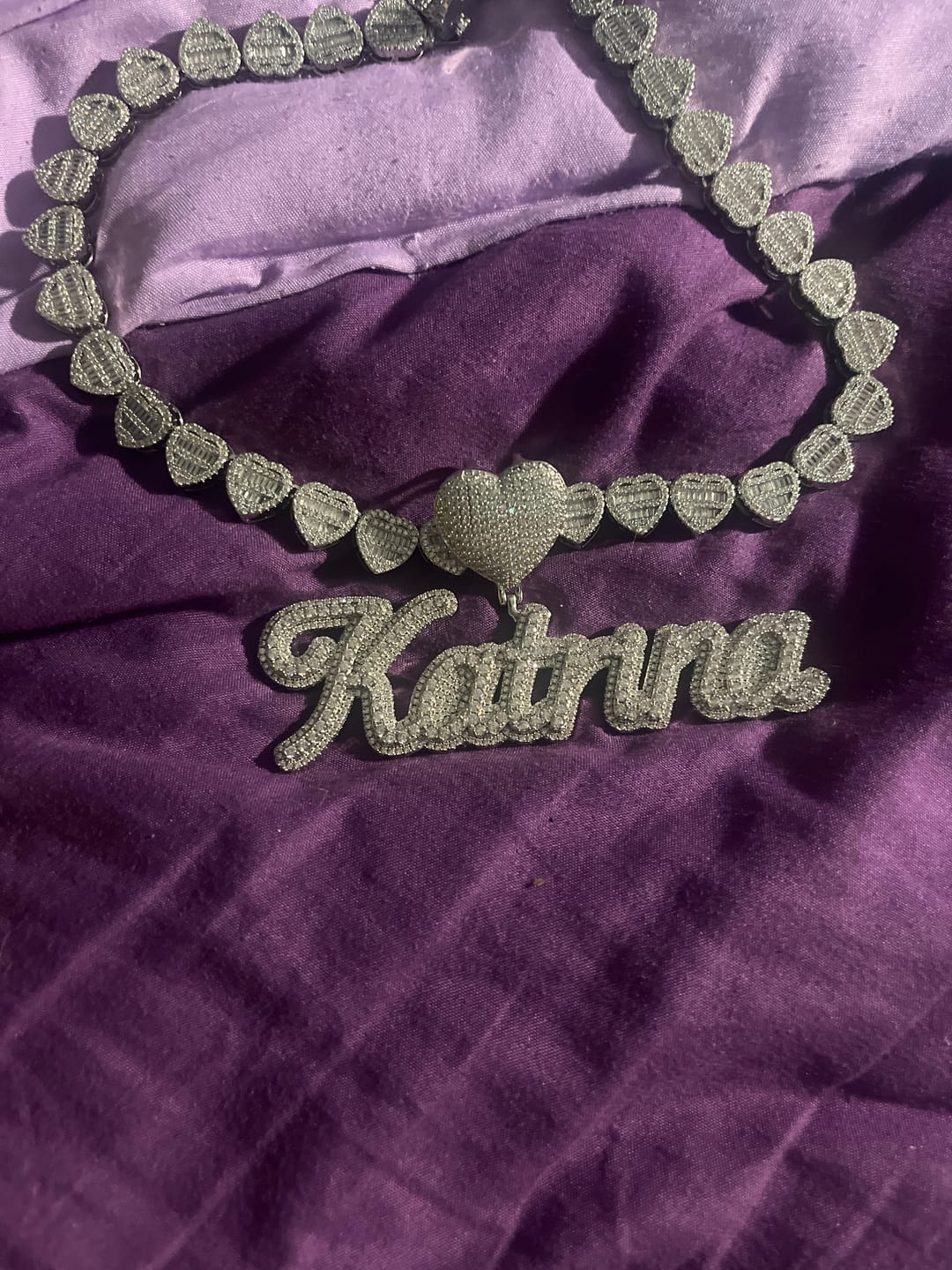 Customer photo review of LUXIIVA® FROSTED ICED OUT CUSTOM NAME PENDANT - HEART HOOK